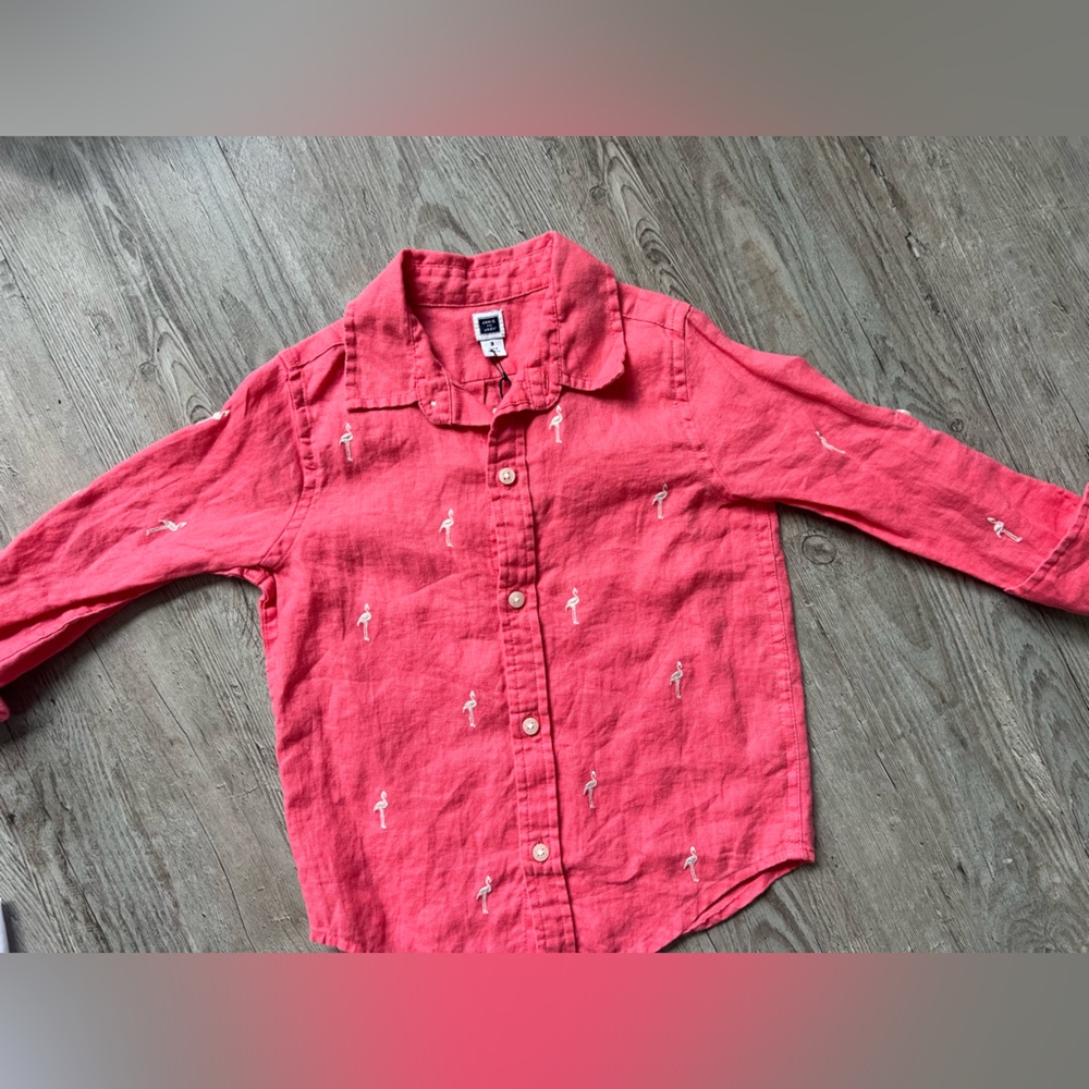 Janie and Jack Pink Shirt with Embroidered Flamingo